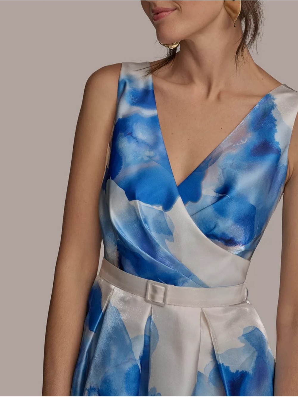 Donna Karan White Midi Dress with Blue Floral Print - Picture 4 of 10